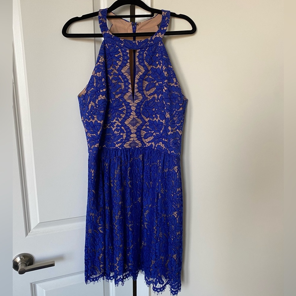 BCBG cobalt blue lace mini dress